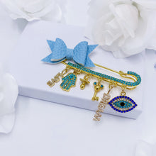 Load image into Gallery viewer, Turquoise Rhinestones Stroller Pin 3"1/4
