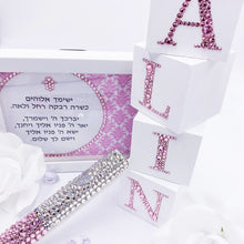 Load image into Gallery viewer, Baby Girl Rhinestones Mezuzah, Cubes Name & Blessing
