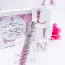 Load image into Gallery viewer, Baby Girl Rhinestones Mezuzah, Cubes Name & Blessing