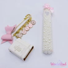 Load image into Gallery viewer, Set Pearls Mezuzah & Tehilim Name Stroller Pin 3"1/4