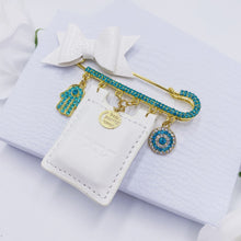 Load image into Gallery viewer, Turquoise Rhinestones Stroller Pin 3"1/4 with Tehilim
