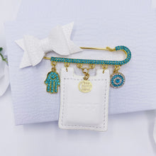 Load image into Gallery viewer, Turquoise Rhinestones Stroller Pin 3"1/4 with Tehilim