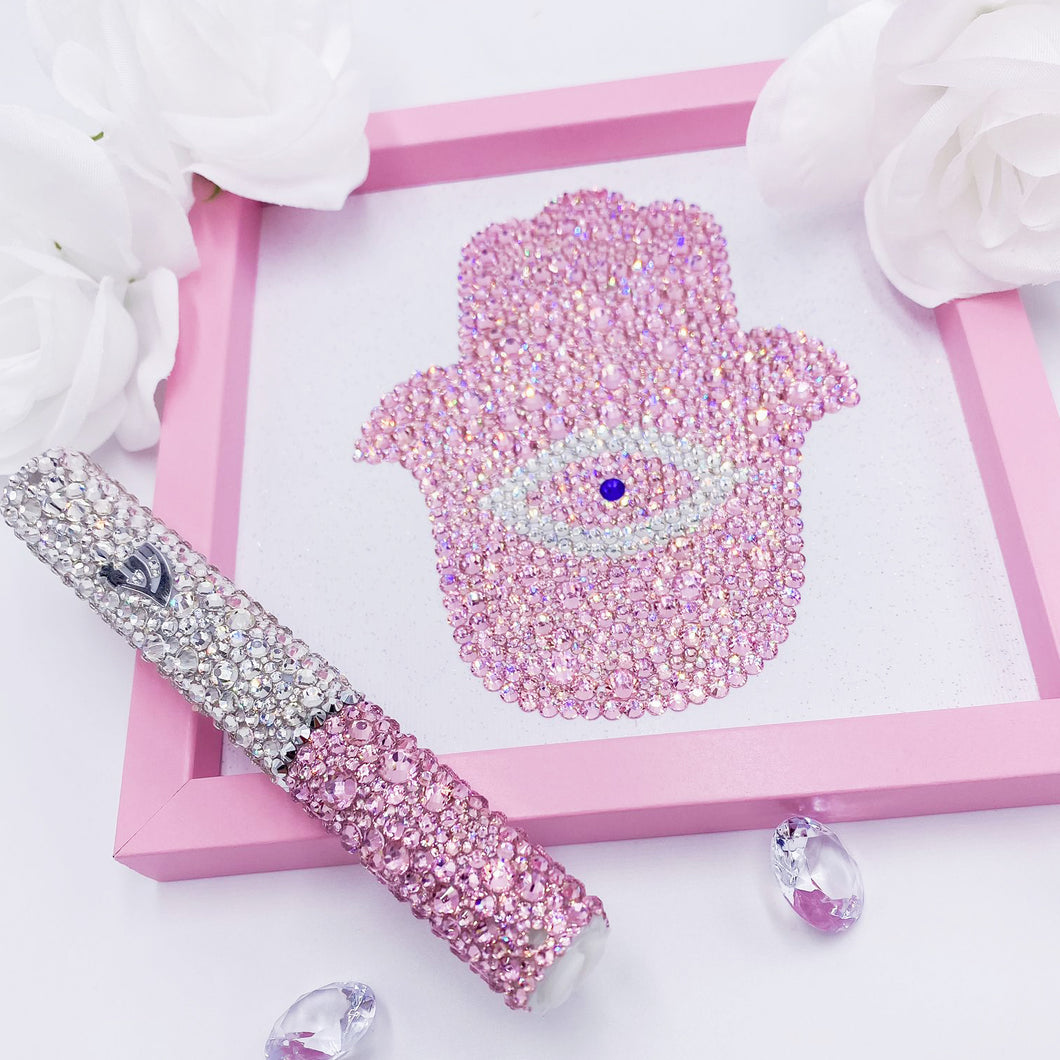 Rhinestones Mezuzah & Rhinestones Hamsa Picture