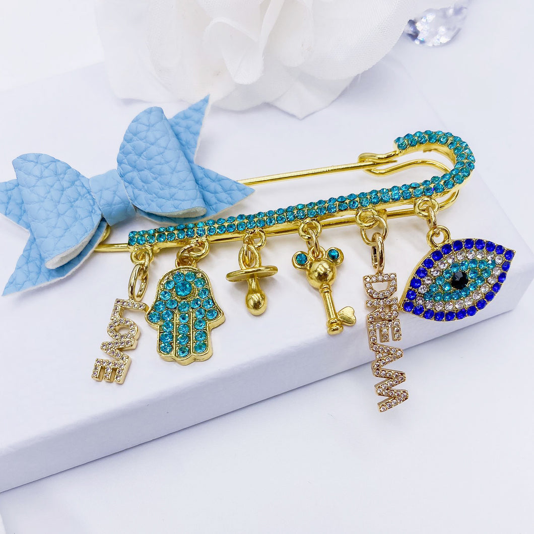 Turquoise Rhinestones Stroller Pin 3