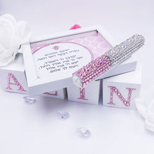 Load image into Gallery viewer, Baby Girl Rhinestones Mezuzah, Cubes Name &amp; Blessing

