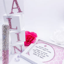 Load image into Gallery viewer, Baby Girl Rhinestones Mezuzah, Cubes Name &amp; Blessing
