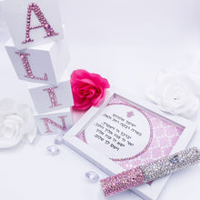 Load image into Gallery viewer, Baby Girl Rhinestones Mezuzah, Cubes Name &amp; Blessing
