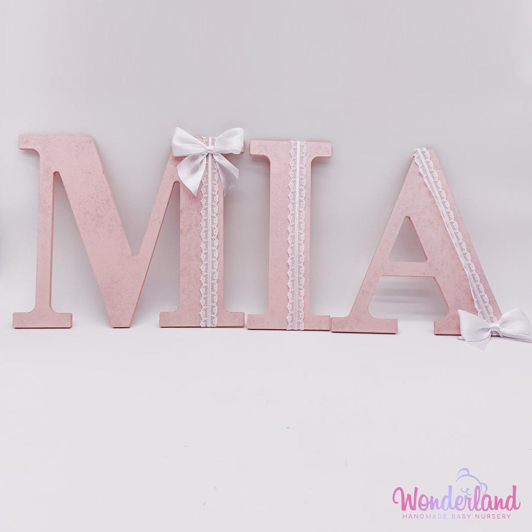 Lace & Bow on Marble Effect Paint Name