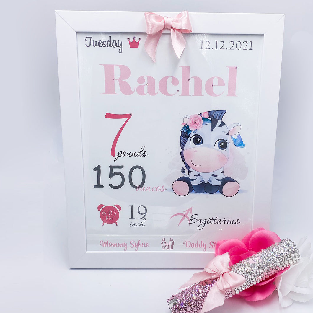 Set Birth Certificate & Baby Rhinestones Mezuzah Big Bow