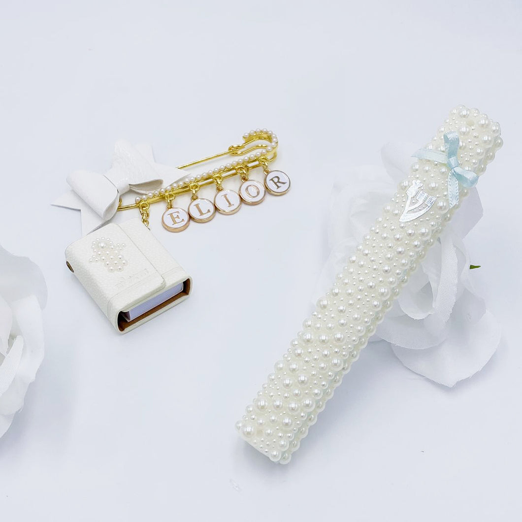 Set Pearls Mezuzah & Tehilim Name Stroller Pin