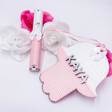 Load image into Gallery viewer, Baby Satin Mezuzah &amp; Satin Hamsa with Name
