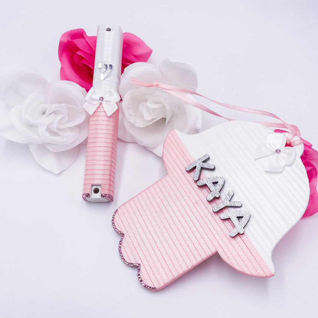Baby Satin Mezuzah & Satin Hamsa with Name