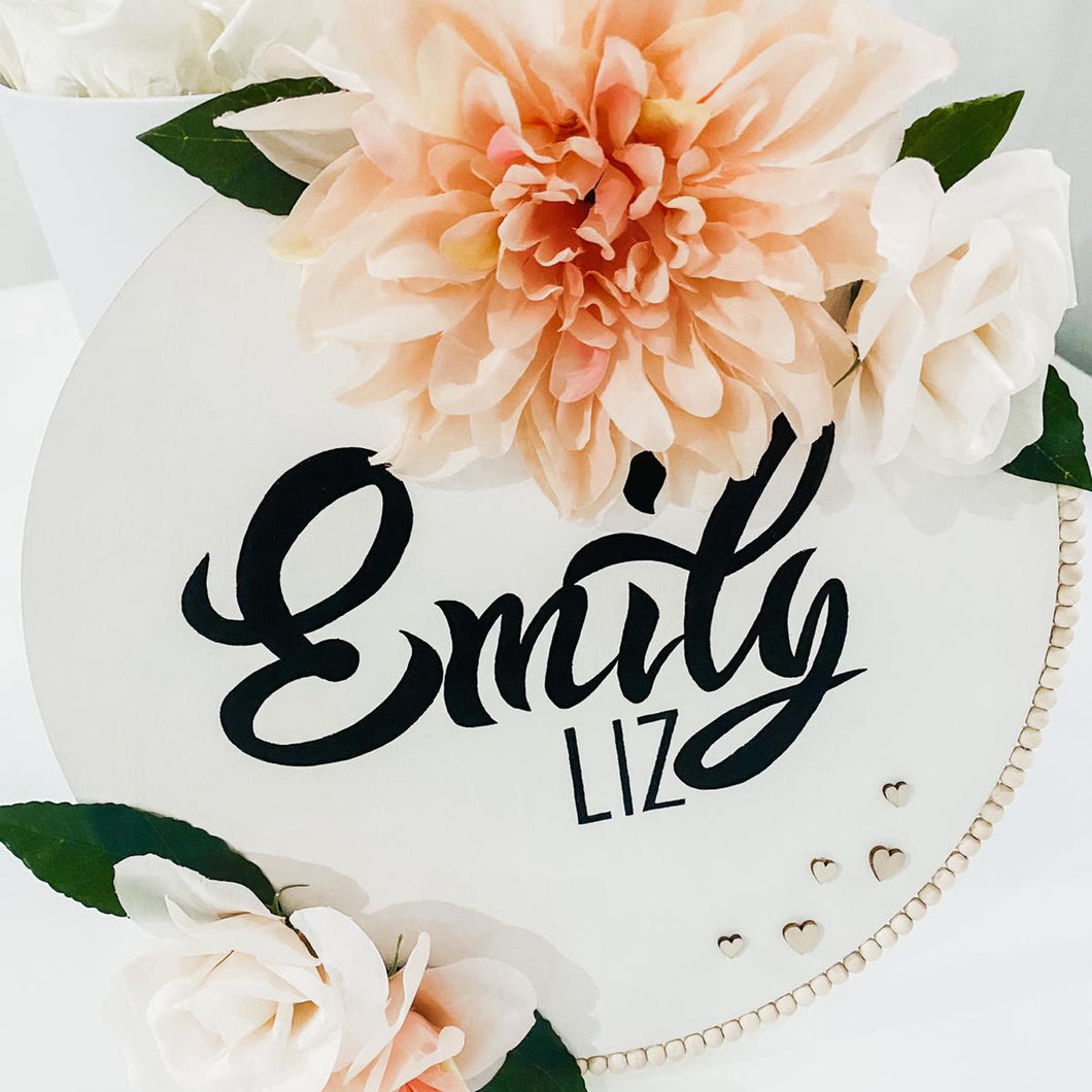 Round Name Sign with Flowers