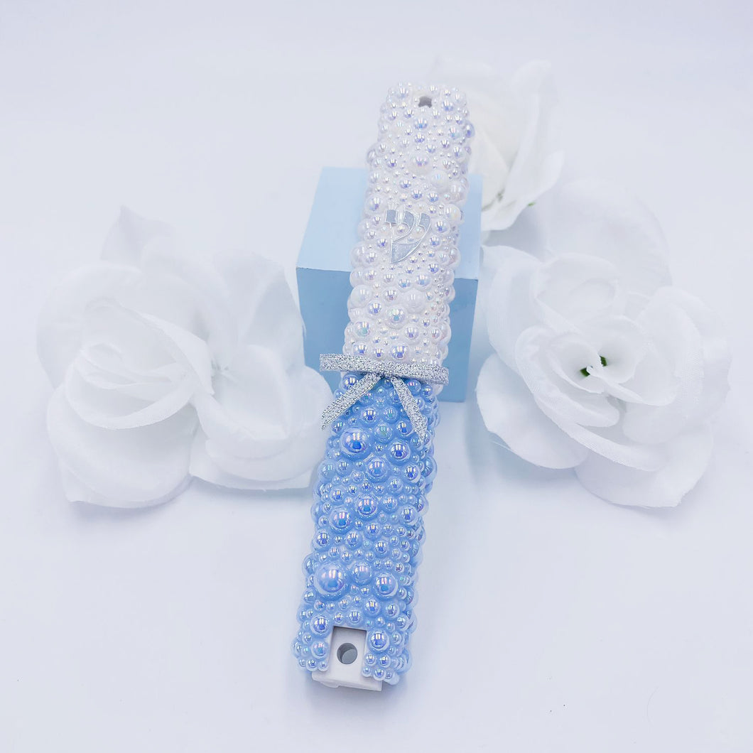 White AB & Blue Pearl Baby Mezuzah 5