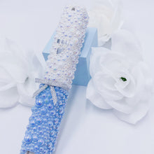Load image into Gallery viewer, White AB &amp; Blue Pearl Baby Mezuzah 5&quot;
