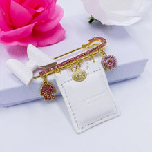 Load image into Gallery viewer, Pink Rhinestones Stroller Pin 3&quot;1/4 with Tehilim
