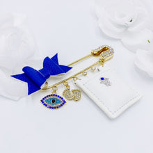 Load image into Gallery viewer, Rhinestones Gold Stroller Pin 4&quot; Tehilim &amp; Charms
