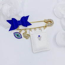 Load image into Gallery viewer, Rhinestones Gold Stroller Pin 4&quot; Tehilim &amp; Charms
