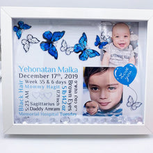 Load image into Gallery viewer, Birth Certificate Shadow Box - Blue Butterflies
