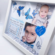 Load image into Gallery viewer, Birth Certificate Shadow Box - Blue Butterflies
