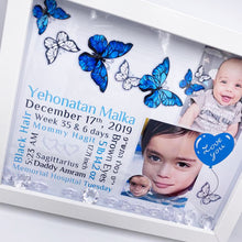 Load image into Gallery viewer, Birth Certificate Shadow Box - Blue Butterflies
