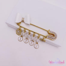 Load image into Gallery viewer, White Name &amp; Beads Stroller Pin 4&quot;
